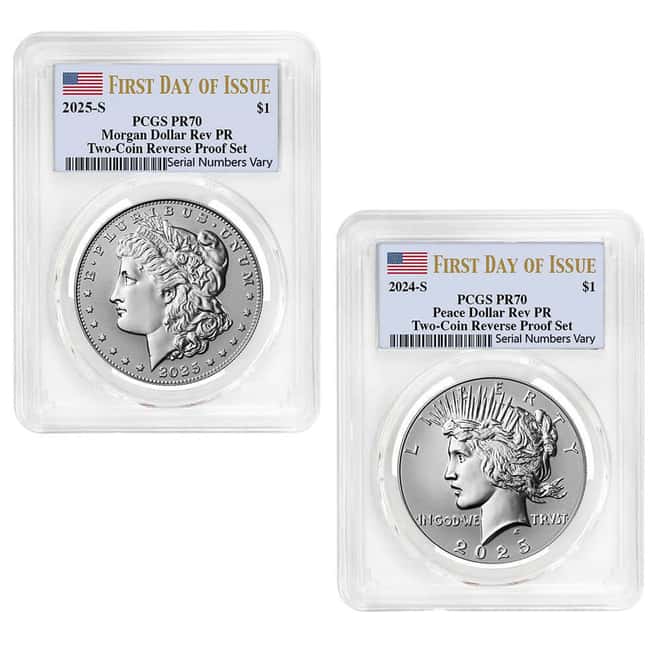 2025-S Morgan and Peace Silver Dollar Reverse Proof 2-Coin Set PCGS PF 70 FDOI