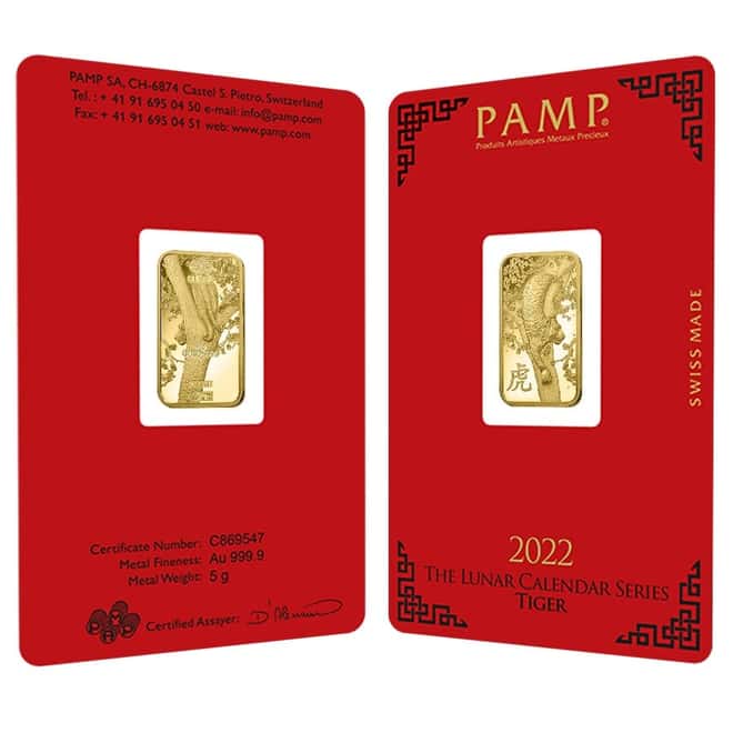 5 gram PAMP Suisse Year of the Tiger Gold Bar (In Assay)