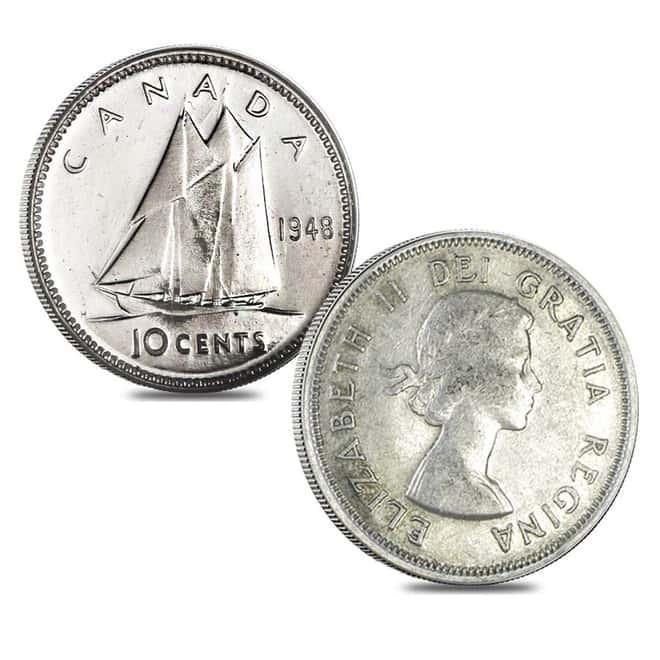 $5 Face Value Canada 80% Dimes Silver 50-Coin Roll Random Year (Circulated)