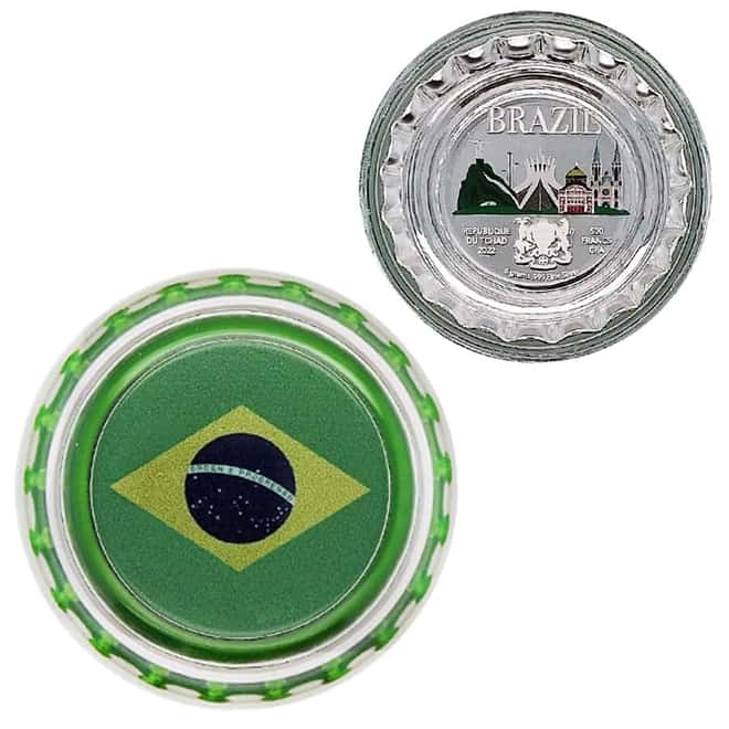 2022 Chad 6 gram World Landmarks - Brazil Bottle Cap Proof Silver Coin .999 Fine (w/Box)