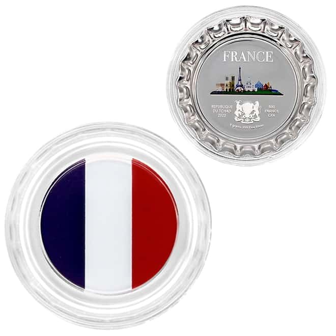 2022 Chad 6 gram World Landmarks - France Bottle Cap Proof Silver Coin .999 Fine (In Cap)