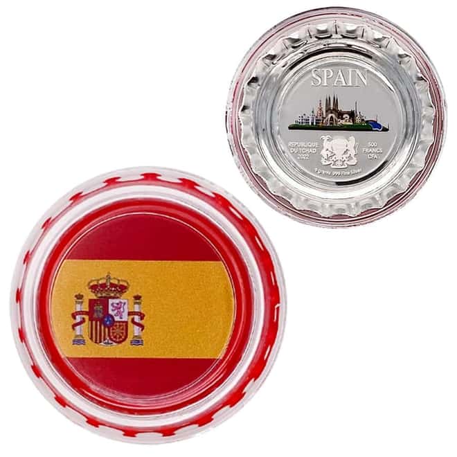 2022 Chad 6 gram World Landmarks - Spain Bottle Cap Proof Silver Coin .999 Fine (w/Box)
