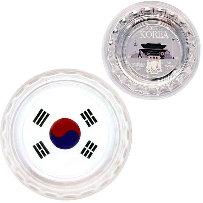 2022 Chad 6 gram World Landmarks - South Korea Bottle Cap Proof Silver Coin .999 Fine (In Cap)