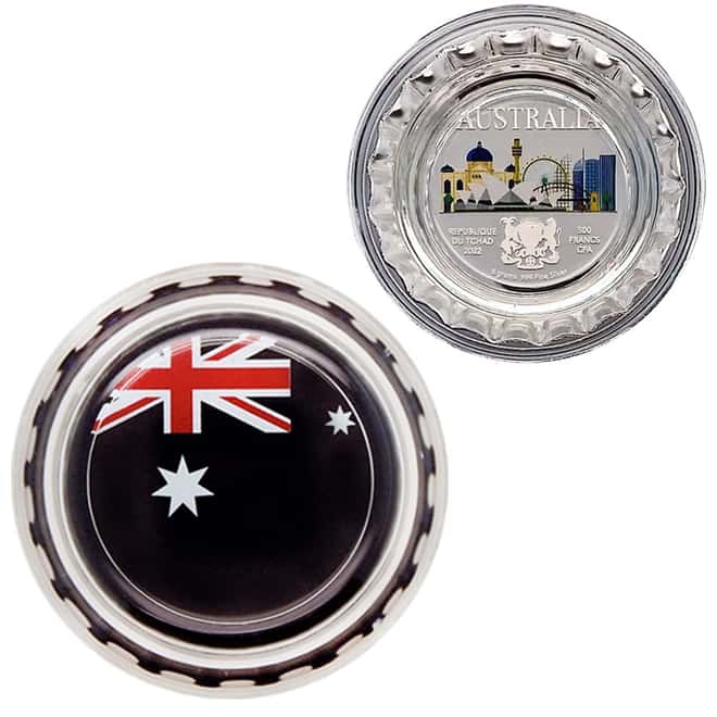 2022 Chad 6 gram World Landmarks - Australia Bottle Cap Proof Silver Coin .999 Fine (In Cap)