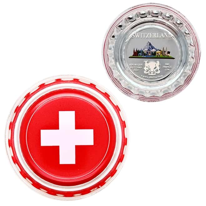 2022 Chad 6 gram World Landmarks - Switzerland Bottle Cap Proof Silver Coin .999 Fine (w/Box)