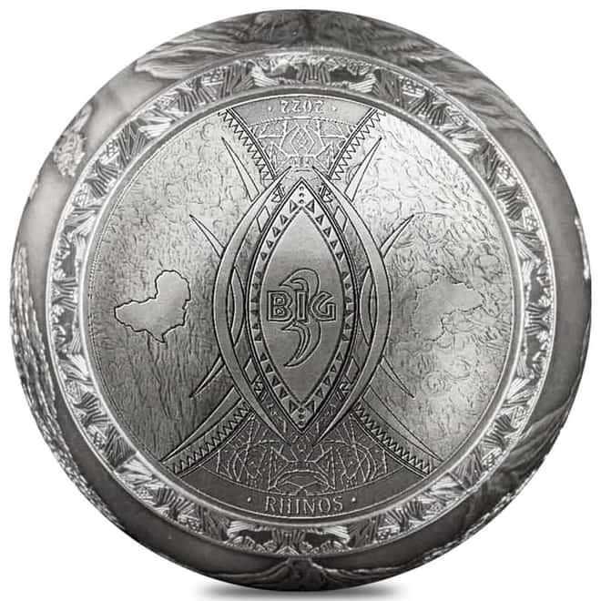 2022 1 Kilo Silver Big Five - Rhinoceros Spherical Coin Djibouti .999 Fine (w/Box & COA)