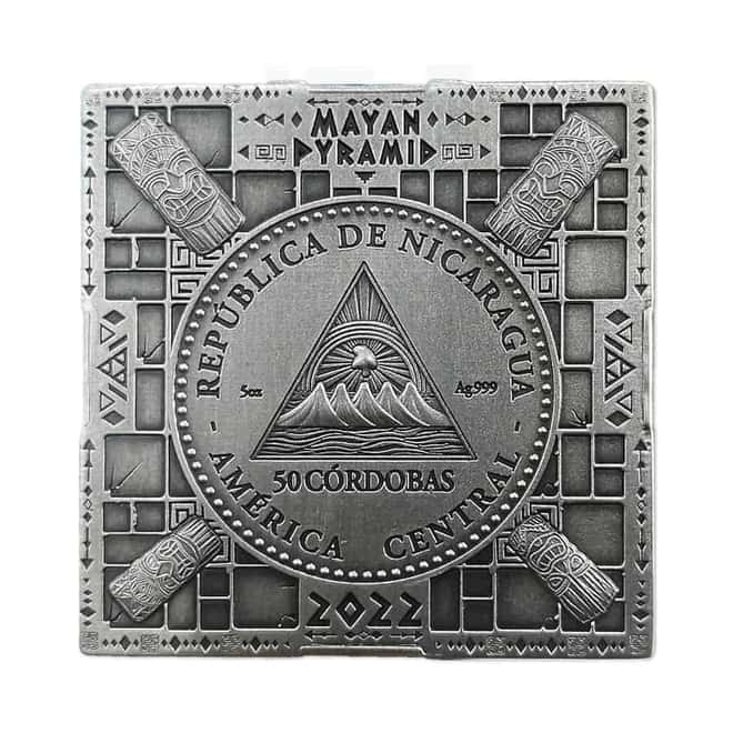 2022 5 oz Silver Mayan Pyramid 3D Shaped Coin Nicaragua .999 Fine (w/Box & COA)