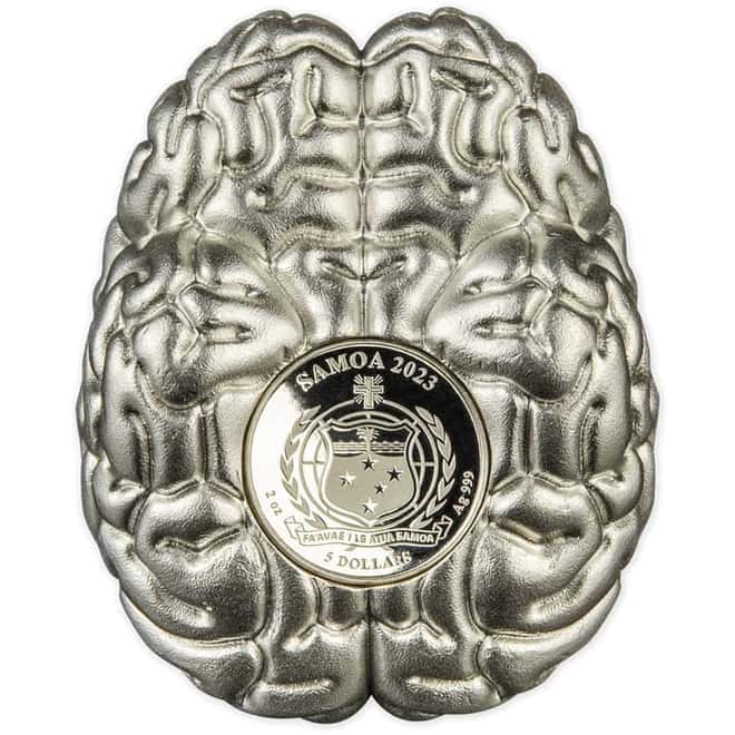 2023 Samoa 2 oz Silver The Brain 3D Shaped Coin .999 Fine (w/Box & COA)
