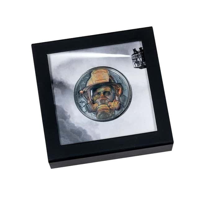 2021 3 oz Proof Silver Real Heroes - Firefighter Cook Islands Coin .999 Fine (w/Box & COA)