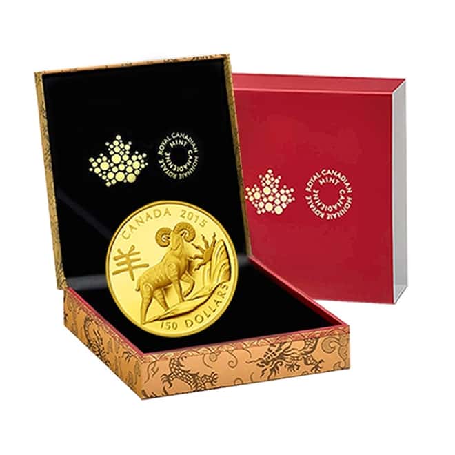 2015 $150 Canadian Year of the Sheep Proof Gold Coin AGW .2855 oz (w/Box & COA)
