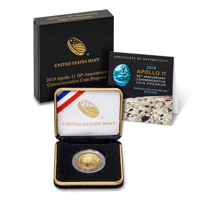 2019 W Apollo 11 50th Anniversary $5 Uncirculated Gold Comm. (w/Box & COA)