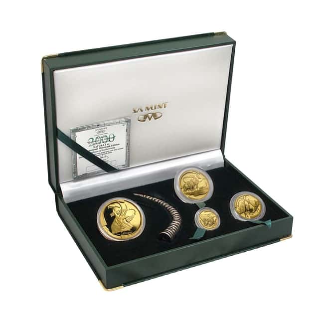 2000 1.85 oz Proof Gold South Africa Natura Sable 4-coin Set .9999 Fine (w/Box & COA, Silver Sable Horn)