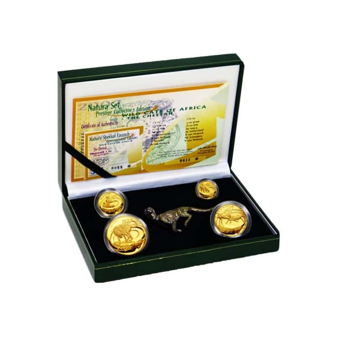 2002 1.85 oz Proof Gold South Africa Natura Cheetah 4-Coin Set .9999 Fine (w/Box & COA, Silver Cheetah)