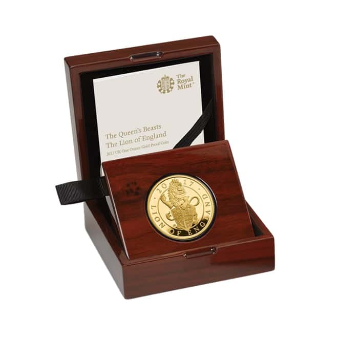 2017 Great Britain 1 oz Proof Gold Queen's Beasts Lion of England Coin .9999 Fine (w/Box & COA)