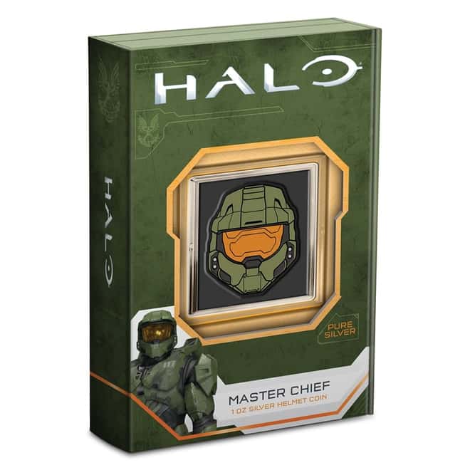 2021 Niue 1 oz Silver Master Chief Helmet Shaped Coin - Halo 20th Ann .999 Fine (w/Box & COA)