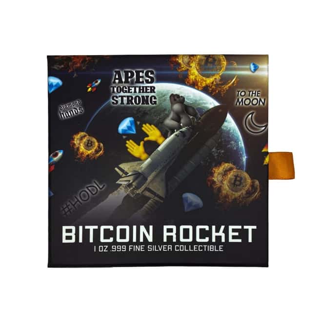 2022 Chad 1 oz Silver Bitcoin Rocket Shaped Antiqued High Relief Coin .999 Fine (w/Box)