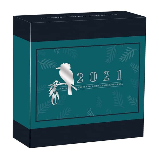 2021 2 oz Proof Silver Australian Kookaburra High Relief Gilded Coin Perth Mint .9999 Fine (w/Box & COA)