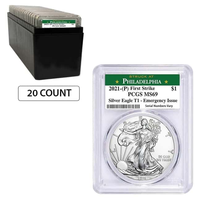 Lot of 20 - 2021 (P) 1 oz Silver American Eagle PCGS MS 69 FS (Philadelphia) Emergency Issue