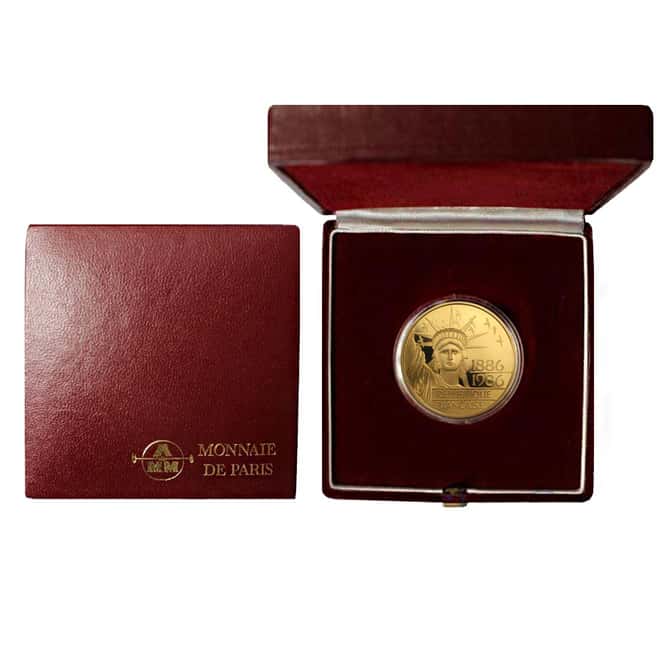 1986 France 100 Francs Statue of Liberty Proof Gold Coin AGW .5 oz (w/Box & COA)