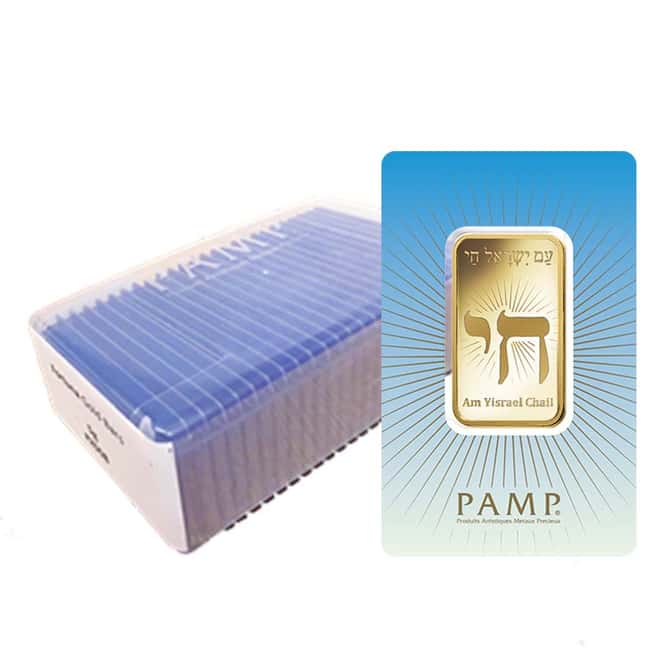Box of 25 - 1 oz PAMP Suisse Gold Bar - Am Yisrael Chai (in Assay) .9999 Fine