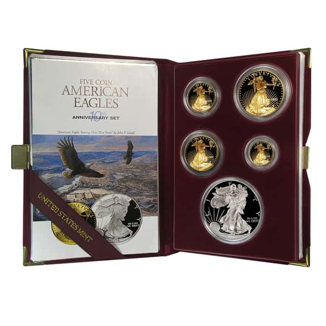 1995 W Proof Gold / Silver American Eagle 10th Ann. 5-Coin Set (w/Box & COA)