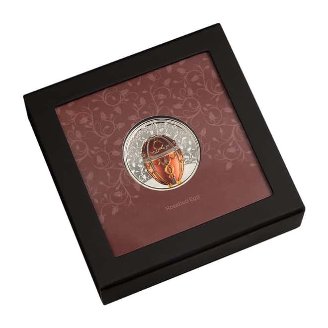 2022 2 oz Silver Faberge Rosebud Egg Mongolia Coin .999 Fine (w/Box & COA)