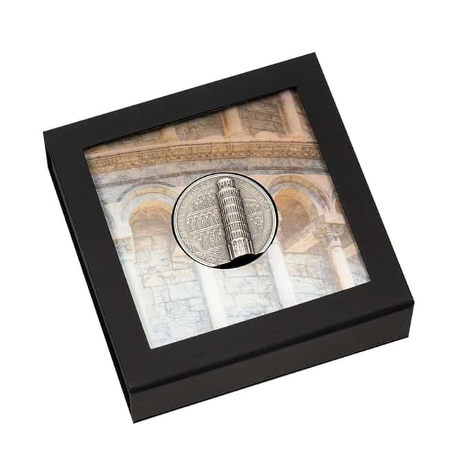 2022 Cook Islands 2 oz Silver Leaning Tower of Pisa Coin Antiqued .999 Fine (w/Box & COA)