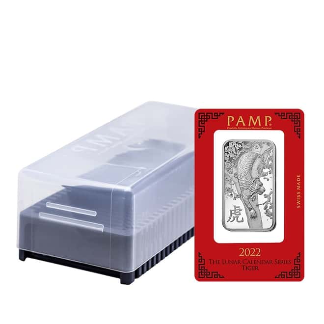 Box of 25 - 1 oz PAMP Suisse Year of the Tiger Silver Bar (In Assay)
