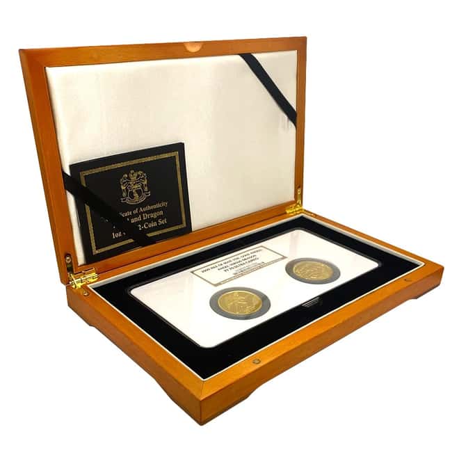2009 Isle of Man 2 oz Gold Angel vs. Dragon 2-Coin Set NGC PF 70