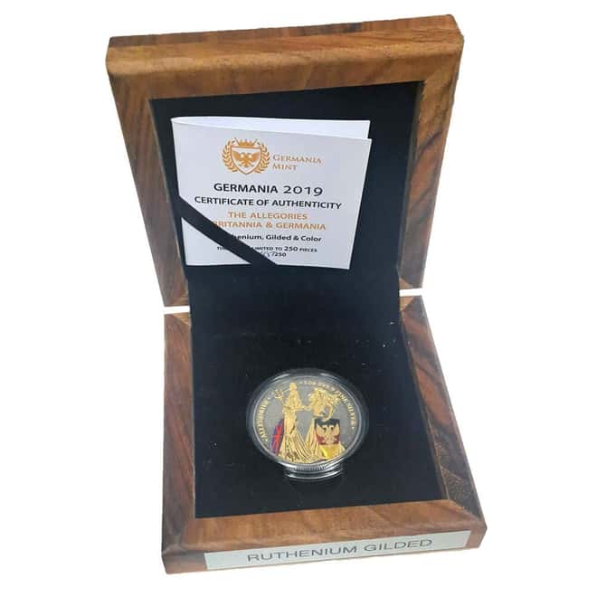 2019 1 oz Britannia & Germania The Allegories Ruthenium Gilded Silver Coin