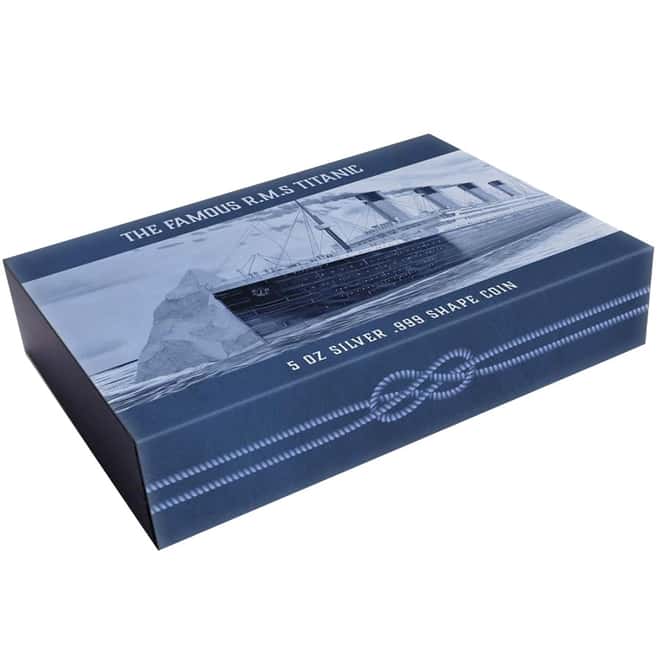 2022 5 oz Silver Titanic Shaped Coin Solomon Islands .999 Fine (w/Box & COA)