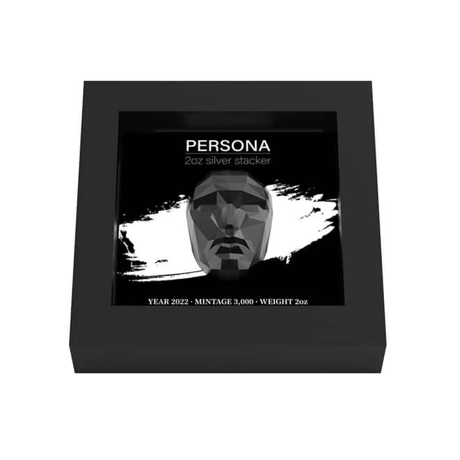 2022 South Korea 2 oz Silver Persona Mask Stacker Dark Antique .999 Fine