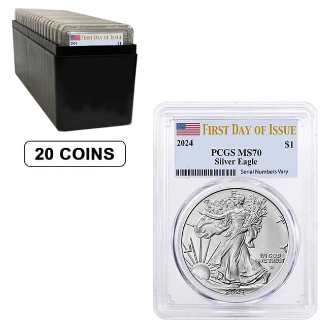 2024 1 oz Silver American Eagle PCGS MS 70 FDOI (Flag)