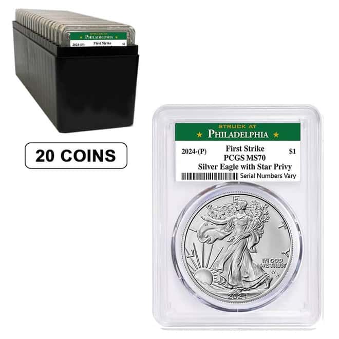 Box of 20 - 2024 (P) Star Privy 1 oz Silver American Eagle PCGS MS 70 FS Philadelphia