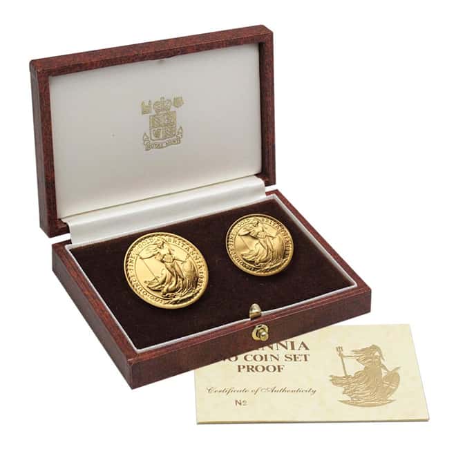 1988 2-Coin Gold Britannia Proof Set .35 oz (w/Box & COA)