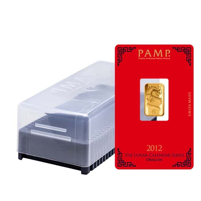 Box of 25 - 5 gram PAMP Suisse Year of the Dragon Gold Bar (In Assay)