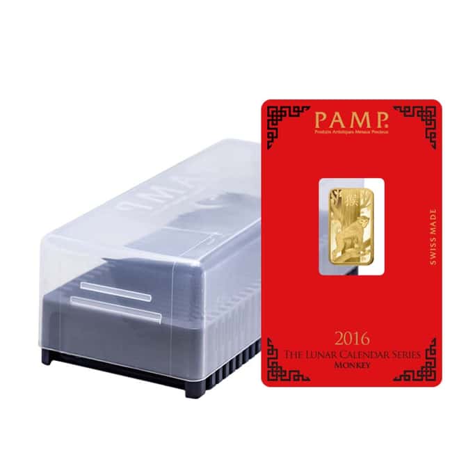 Box of 25 - 5 gram PAMP Suisse Year of the Monkey Gold Bar (In Assay)