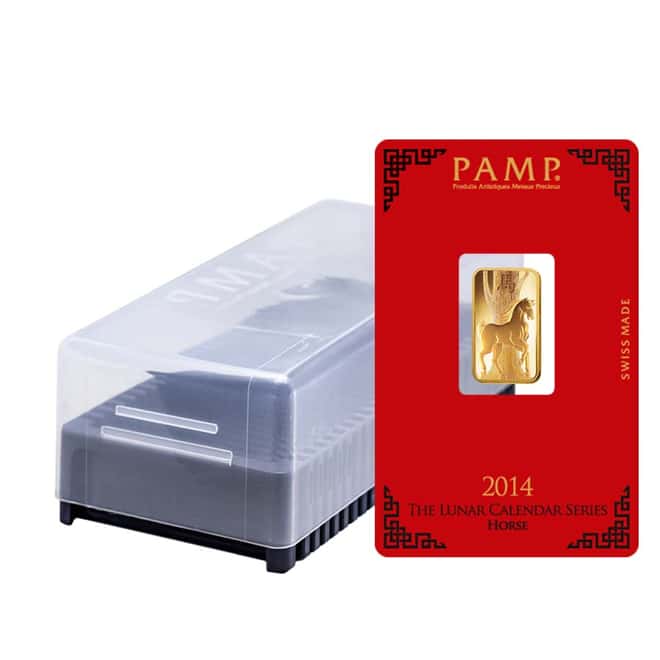 Box of 25 - 5 gram PAMP Suisse Year of the Horse Gold Bar (In Assay)