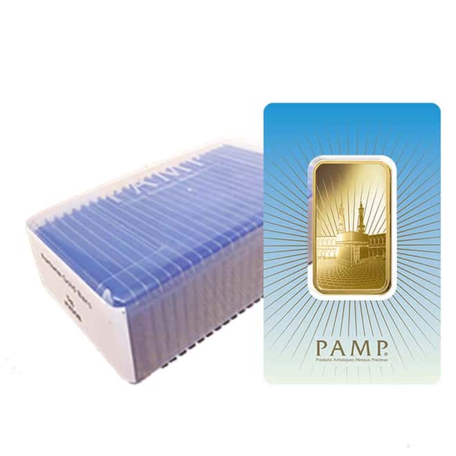 Box of 25 - 1 oz PAMP Suisse Gold Bar - Ka ´Bah, Mecca (In Assay) .9999 Fine