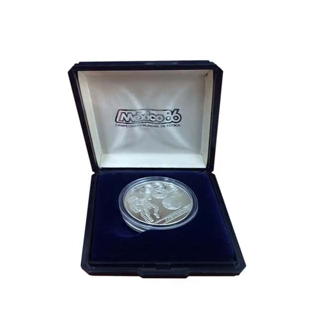 1985 Mexico Silver 50 Pesos 1/2 oz Proof 1986 Soccer World Cup Coin (w/Box&COA)