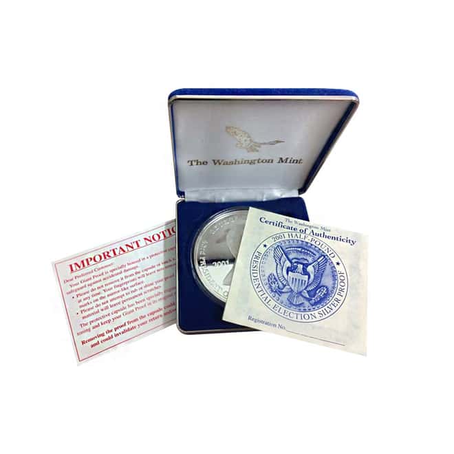 2001 Presidential Election 8 oz Silver Proof Round - George Bush/Al Gore (w/Box & COA)
