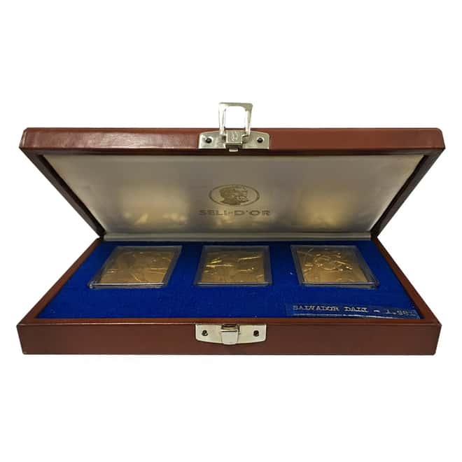 1981 3 oz Gold Salvador Dali Adam Eve and The Original Sin 3-Medal Set .999 Fine (w/Box)