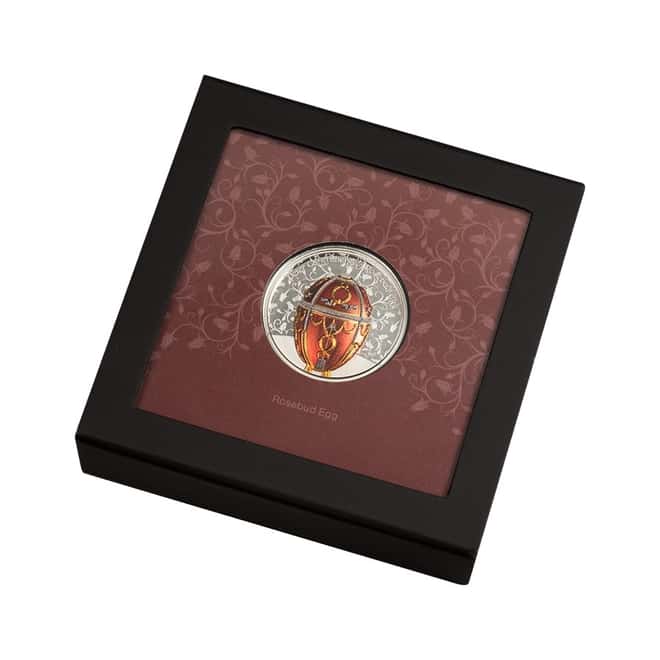 2022 2 oz Silver Faberge Rosebud Egg Mongolia Coin .999 Fine (w/Box & COA)