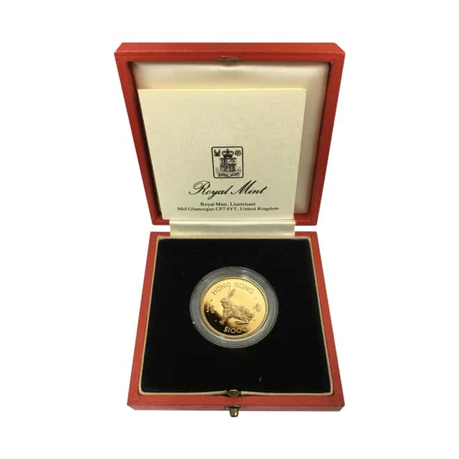 1987 Hong Kong $1000 Year of the Rabbit Proof Gold Coin AGW .4710 oz (w/Box & COA)