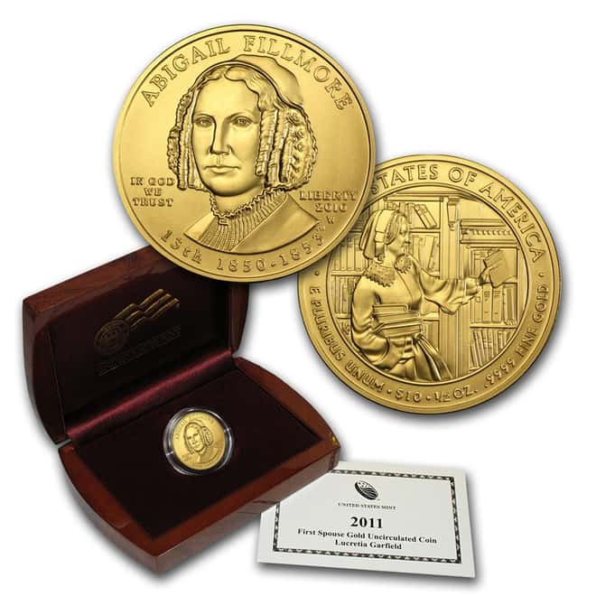 2010 W 1/2 oz $10 First Spouse - Abigail Fillmore Gold Uncirculated Coin (w/Box & COA)