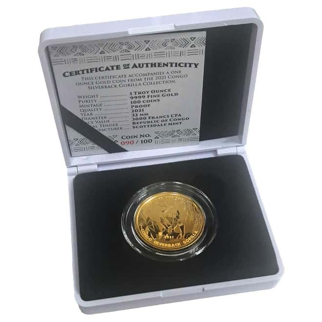 2021 Congo 1 oz Proof Silverback Gorilla Gold Coin
