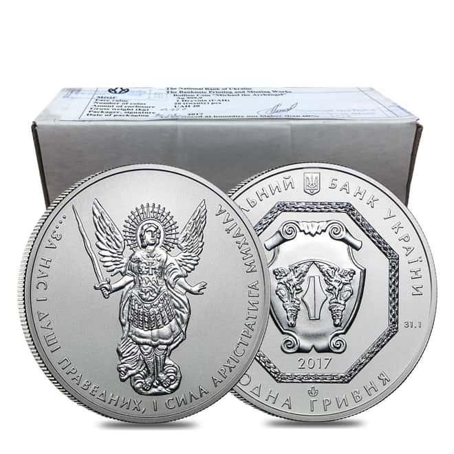 2017 1 oz Ukraine Archangel Michael .9999 Silver Coin In Cap