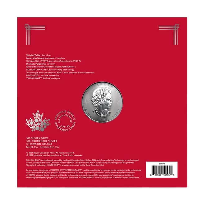 2022 1 oz Canadian Treasured Silver Maple Leaf Coin BU - Year of the Tiger