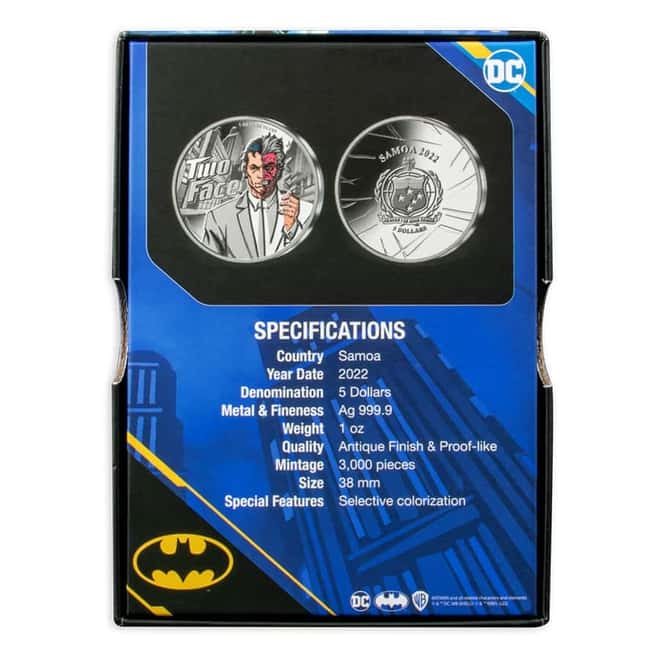 2022 Samoa 1 oz DC Comics Two-Face Supervillain Silver Coin (w/Box & COA)
