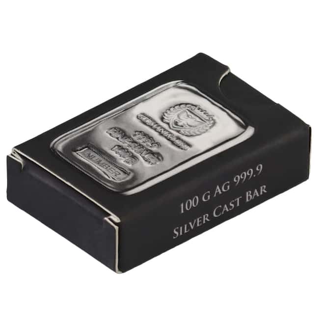 100 gram Germania Mint Silver Bar .9999 Fine